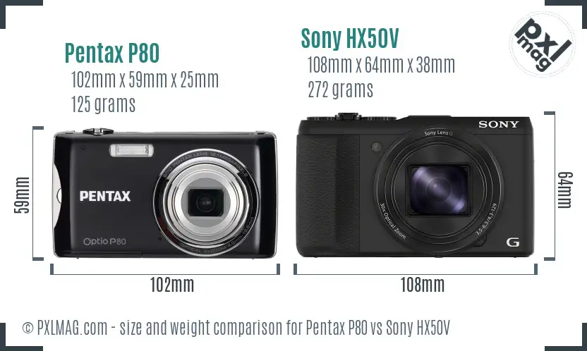 Pentax P80 vs Sony HX50V size comparison