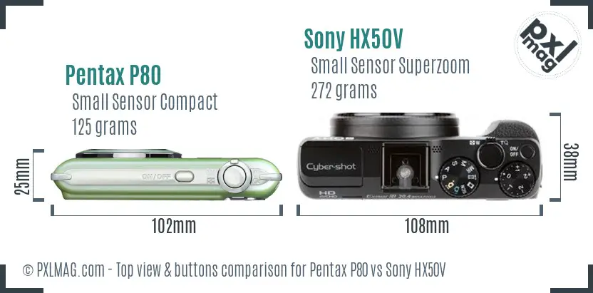 Pentax P80 vs Sony HX50V top view buttons comparison