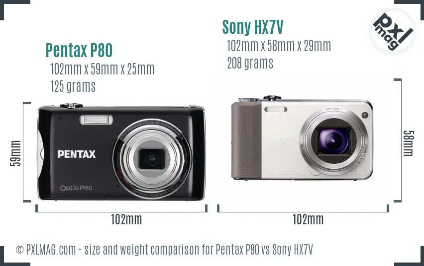 Pentax P80 vs Sony HX7V size comparison