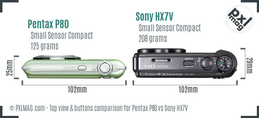 Pentax P80 vs Sony HX7V top view buttons comparison