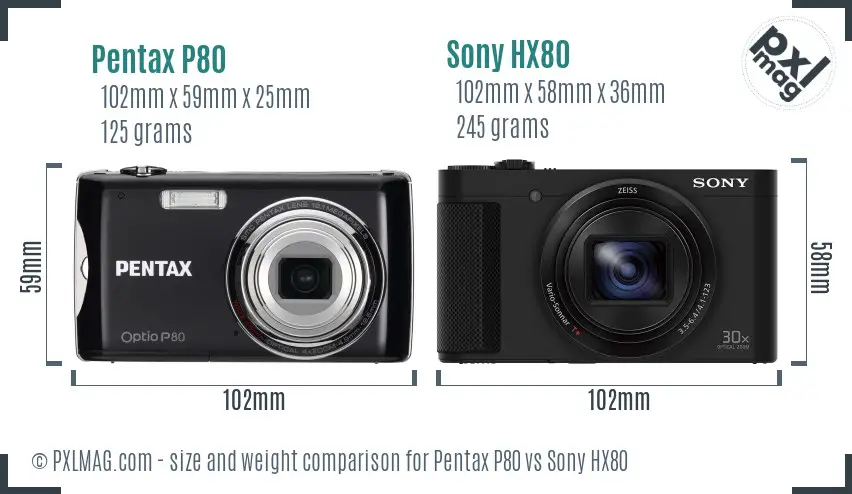 Pentax P80 vs Sony HX80 size comparison