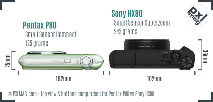 Pentax P80 vs Sony HX80 top view buttons comparison