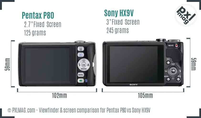 Pentax P80 vs Sony HX9V Screen and Viewfinder comparison