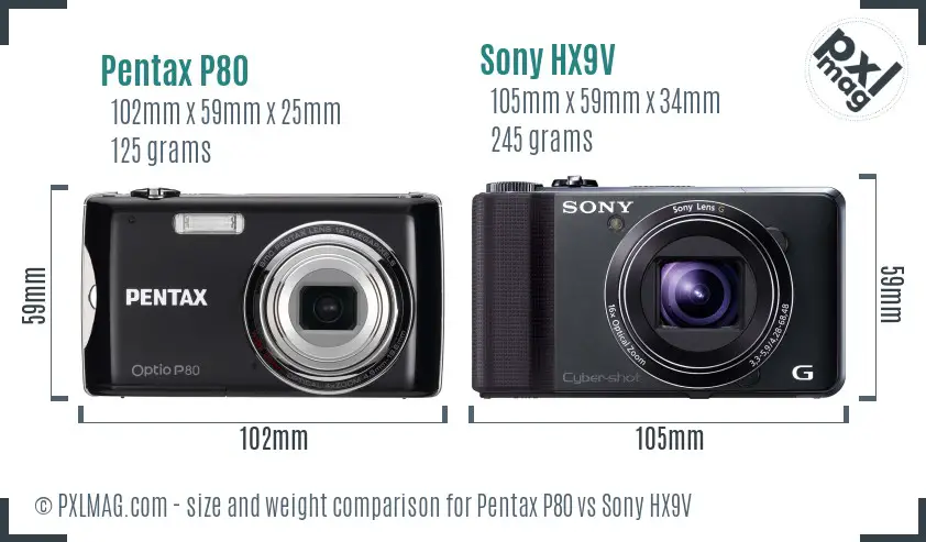 Pentax P80 vs Sony HX9V size comparison