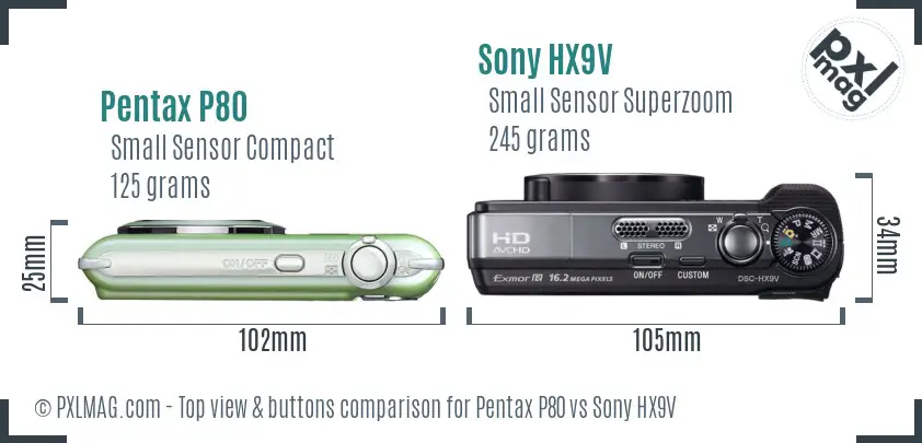 Pentax P80 vs Sony HX9V top view buttons comparison