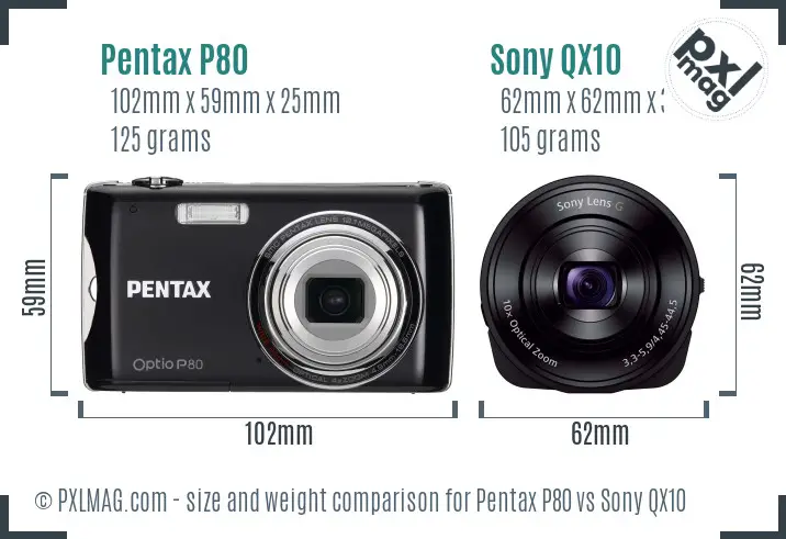 Pentax P80 vs Sony QX10 size comparison