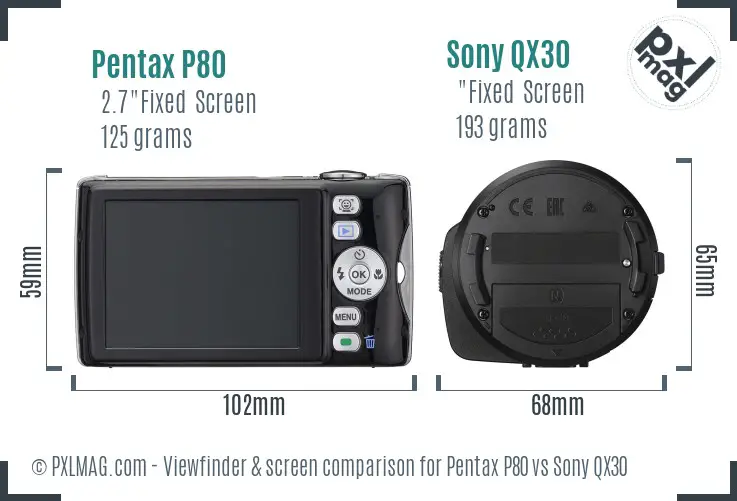 Pentax P80 vs Sony QX30 Screen and Viewfinder comparison