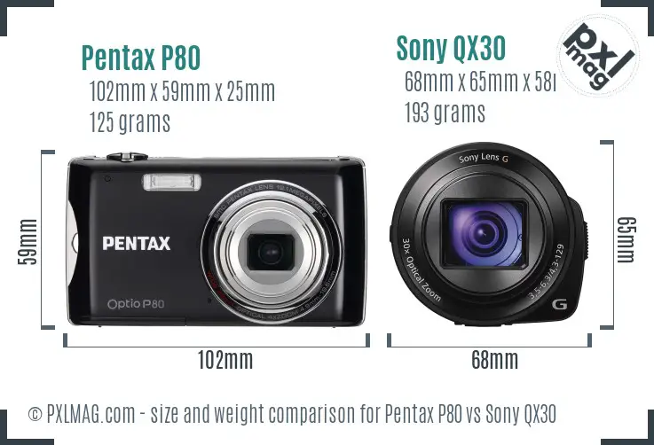Pentax P80 vs Sony QX30 size comparison