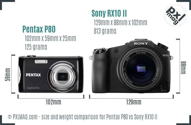 Pentax P80 vs Sony RX10 II size comparison