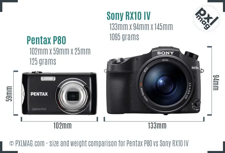 Pentax P80 vs Sony RX10 IV size comparison