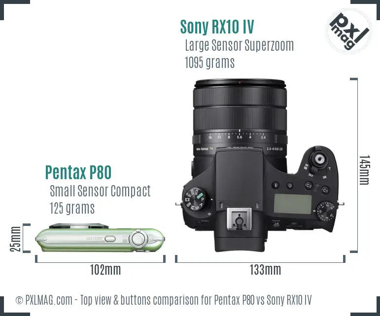 Pentax P80 vs Sony RX10 IV top view buttons comparison