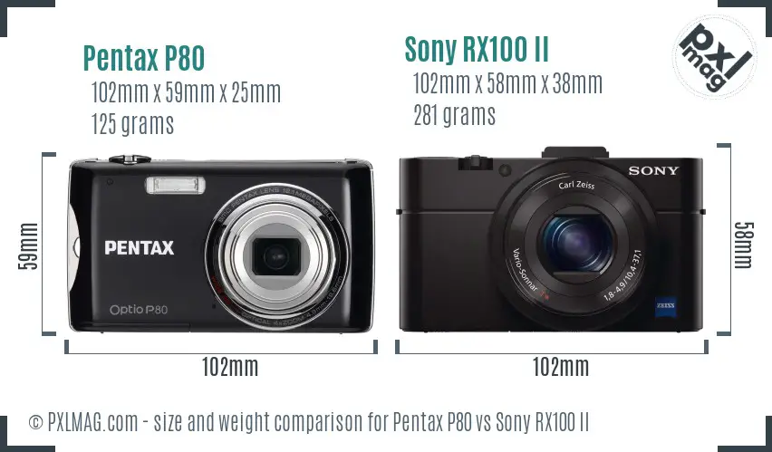 Pentax P80 vs Sony RX100 II size comparison Pentax P80 vs Sony RX100 II size comparison