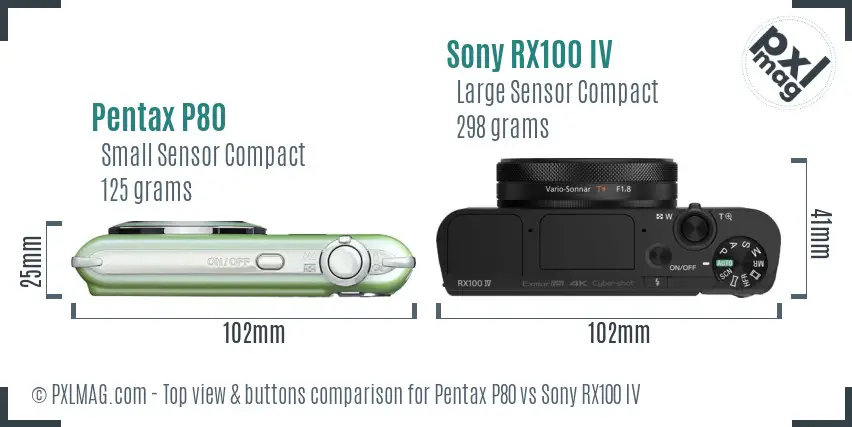 Pentax P80 vs Sony RX100 IV top view buttons comparison