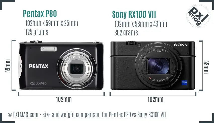 Pentax P80 vs Sony RX100 VII size comparison