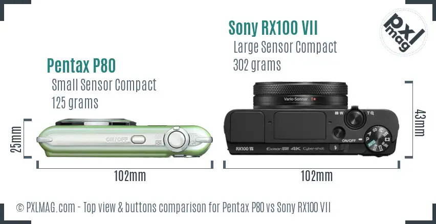Pentax P80 vs Sony RX100 VII top view buttons comparison