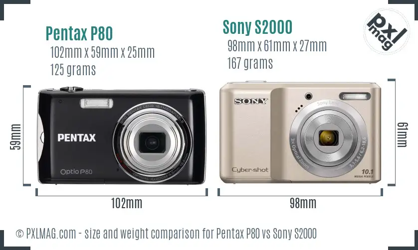 Pentax P80 vs Sony S2000 size comparison