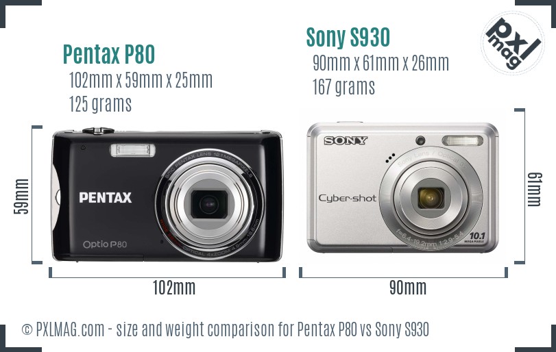 Pentax P80 vs Sony S930 size comparison Pentax P80 vs Sony S930 size comparison