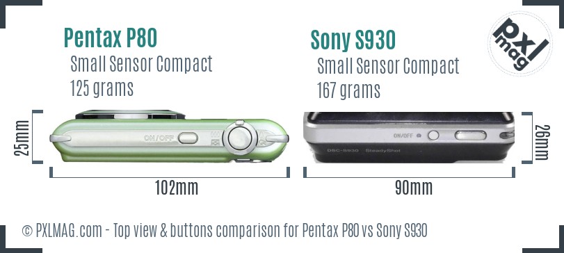 Pentax P80 vs Sony S930 top view buttons comparison