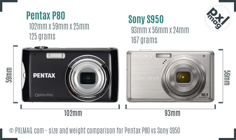 Pentax P80 vs Sony S950 size comparison