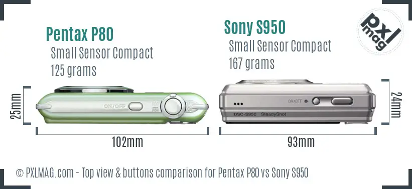 Pentax P80 vs Sony S950 top view buttons comparison