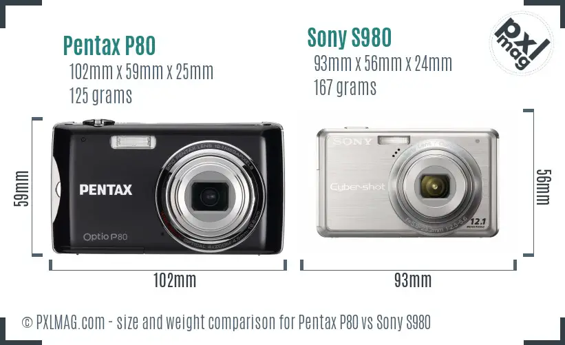 Pentax P80 vs Sony S980 size comparison Pentax P80 vs Sony S980 size comparison