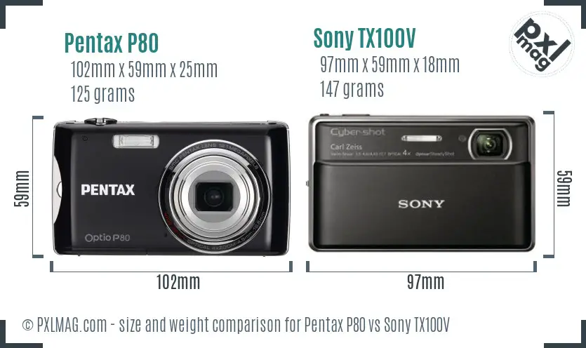 Pentax P80 vs Sony TX100V size comparison Pentax P80 vs Sony TX100V size comparison