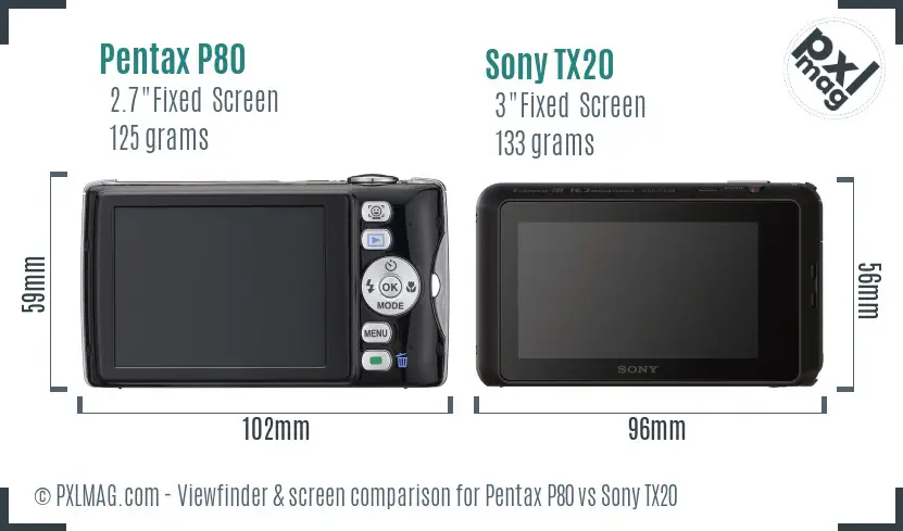 Pentax P80 vs Sony TX20 Screen and Viewfinder comparison Pentax P80 vs Sony TX20 Screen and Viewfinder comparison