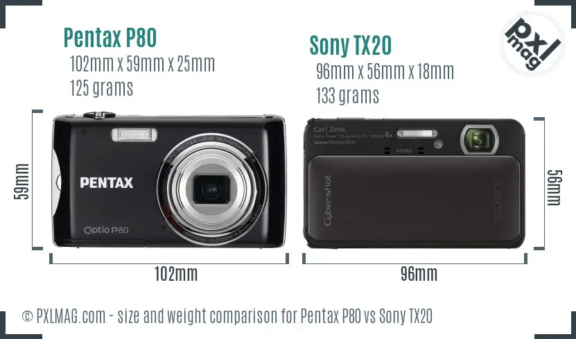 Pentax P80 vs Sony TX20 size comparison Pentax P80 vs Sony TX20 size comparison