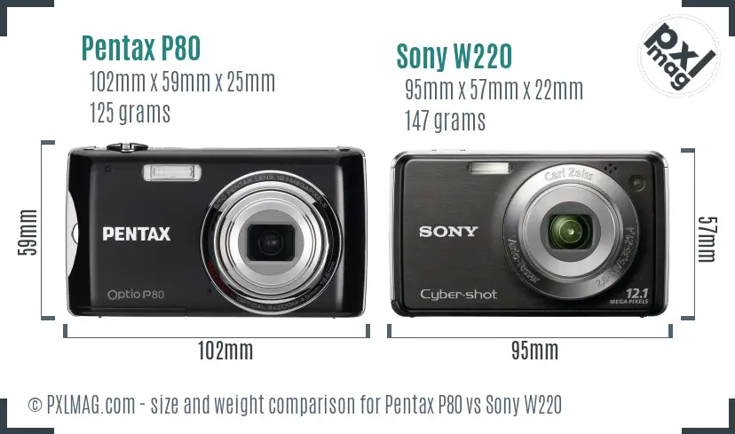 Pentax P80 vs Sony W220 size comparison