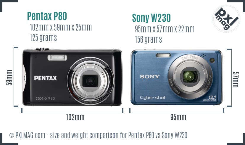 Pentax P80 vs Sony W230 size comparison