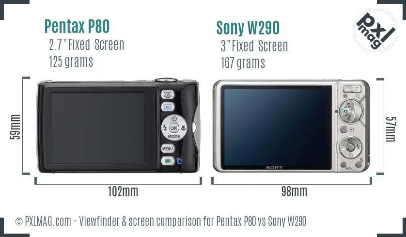 Pentax P80 vs Sony W290 Screen and Viewfinder comparison