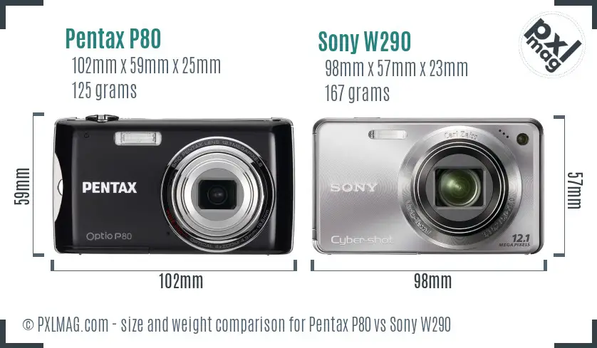 Pentax P80 vs Sony W290 size comparison