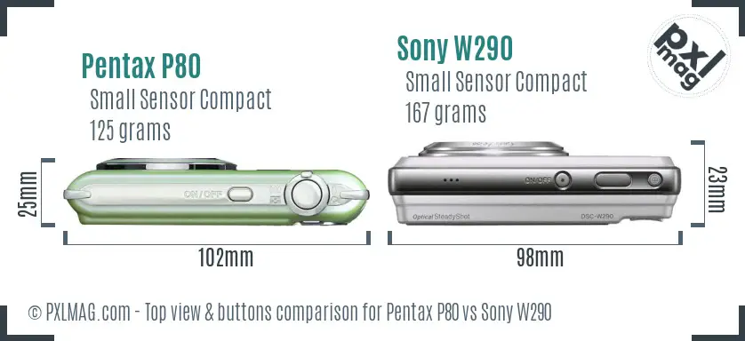 Pentax P80 vs Sony W290 top view buttons comparison