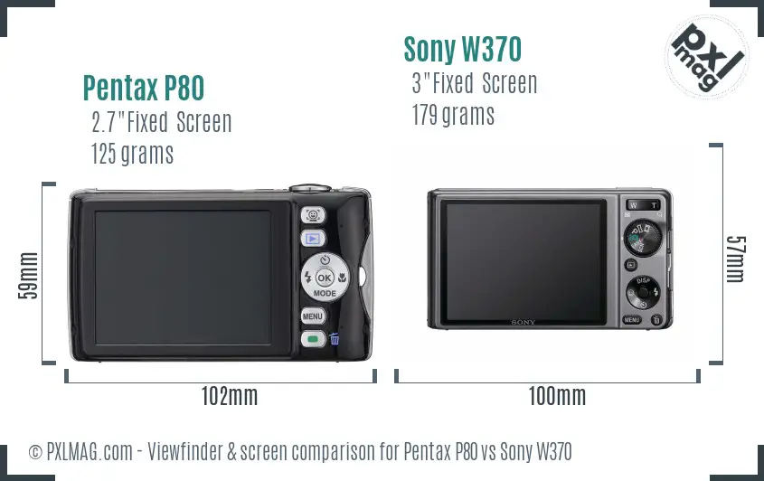 Pentax P80 vs Sony W370 Screen and Viewfinder comparison