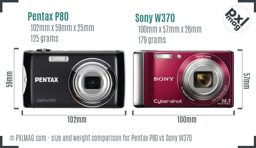Pentax P80 vs Sony W370 size comparison