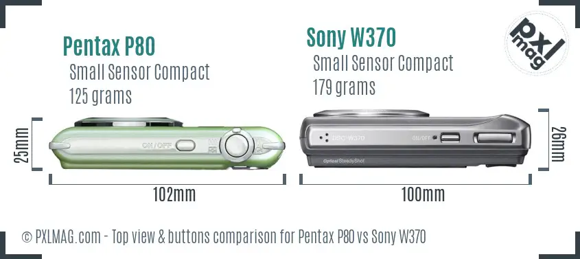 Pentax P80 vs Sony W370 top view buttons comparison