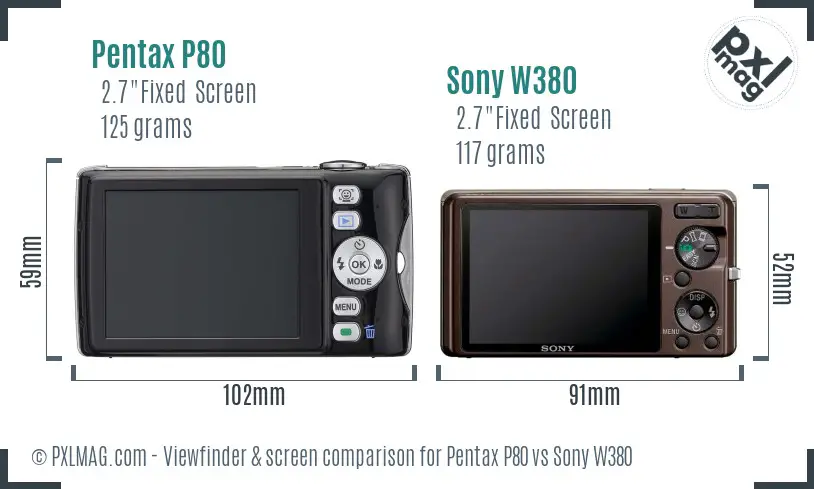 Pentax P80 vs Sony W380 Screen and Viewfinder comparison