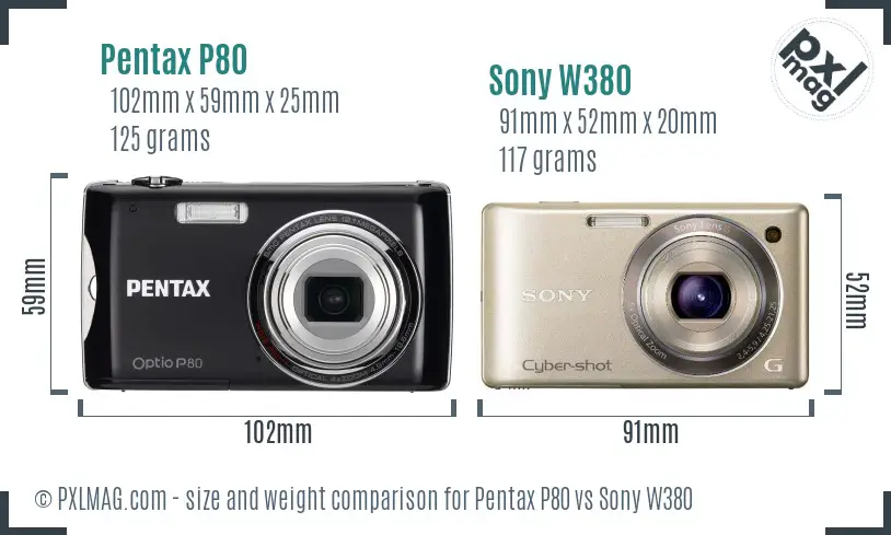 Pentax P80 vs Sony W380 size comparison