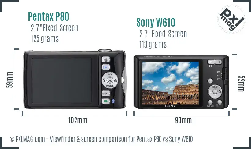 Pentax P80 vs Sony W610 Screen and Viewfinder comparison