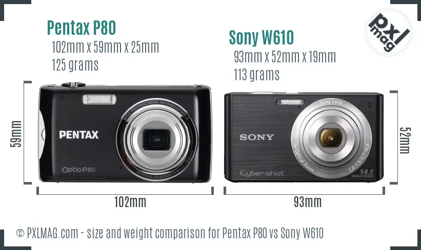Pentax P80 vs Sony W610 size comparison