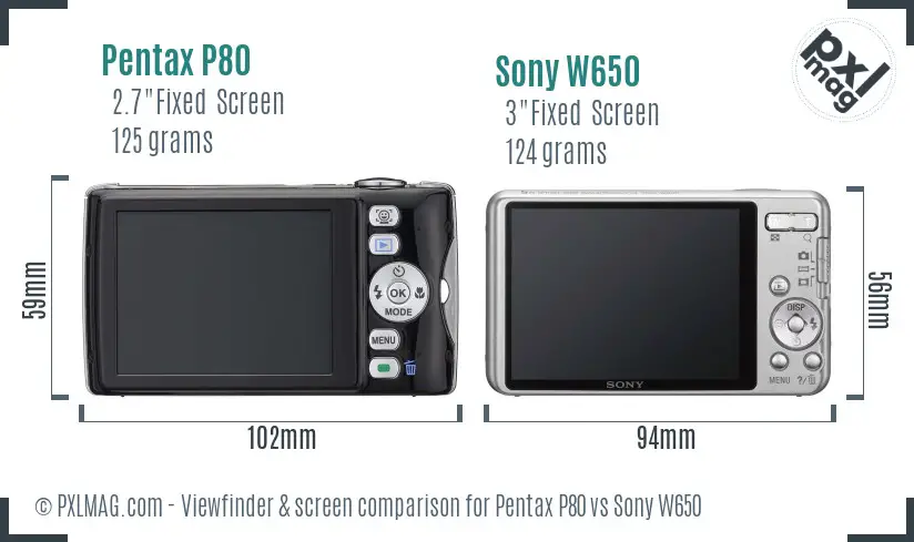 Pentax P80 vs Sony W650 Screen and Viewfinder comparison