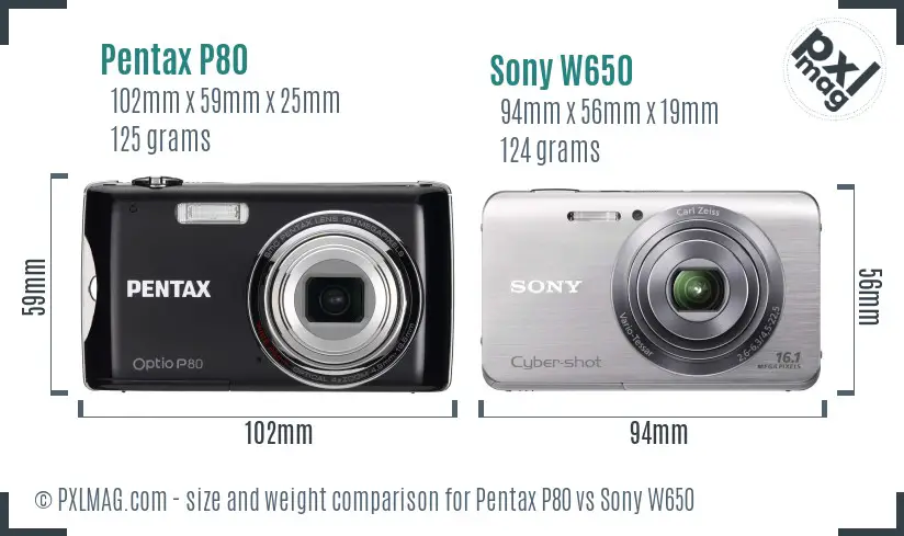 Pentax P80 vs Sony W650 size comparison