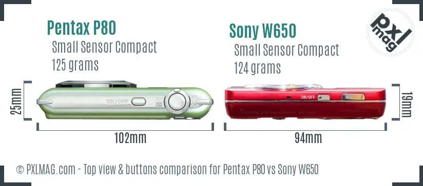 Pentax P80 vs Sony W650 top view buttons comparison