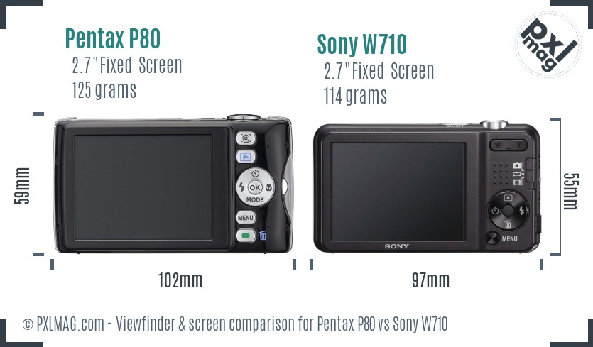 Pentax P80 vs Sony W710 Screen and Viewfinder comparison