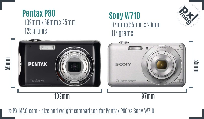Pentax P80 vs Sony W710 size comparison