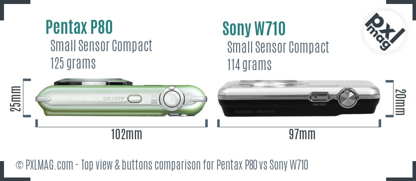 Pentax P80 vs Sony W710 top view buttons comparison
