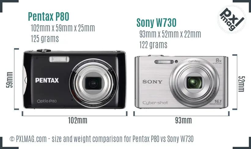 Pentax P80 vs Sony W730 size comparison
