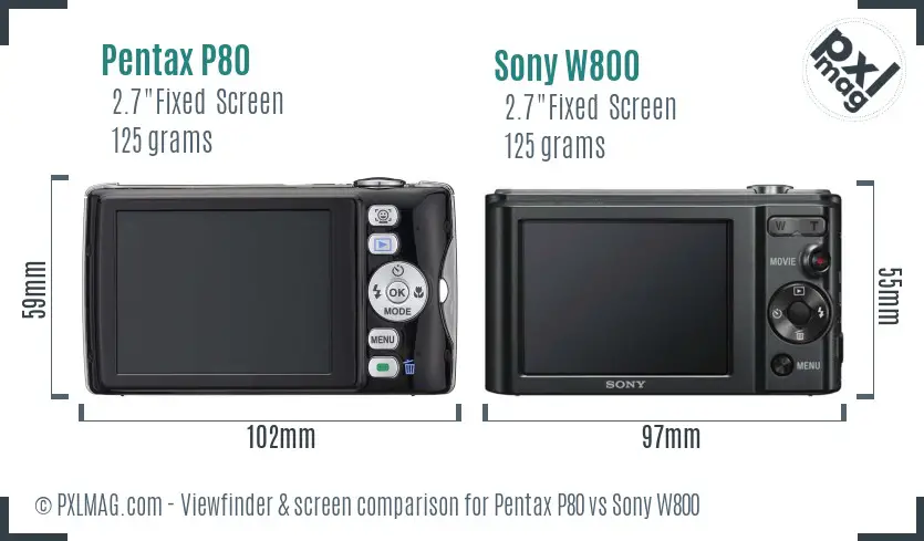 Pentax P80 vs Sony W800 Screen and Viewfinder comparison
