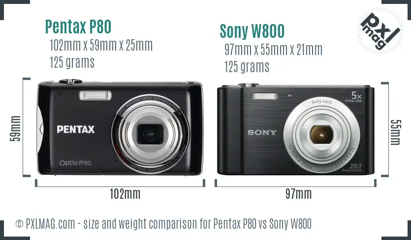 Pentax P80 vs Sony W800 size comparison