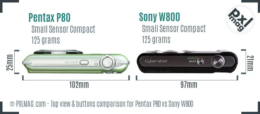 Pentax P80 vs Sony W800 top view buttons comparison